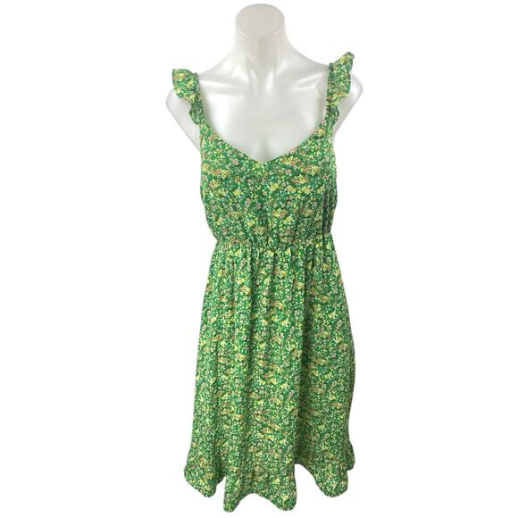 Jessica Simpson Green Floral Sleeveless Ruffle Cami Midi A-Line Tank Dress Sz XS - Picture 1 of 5